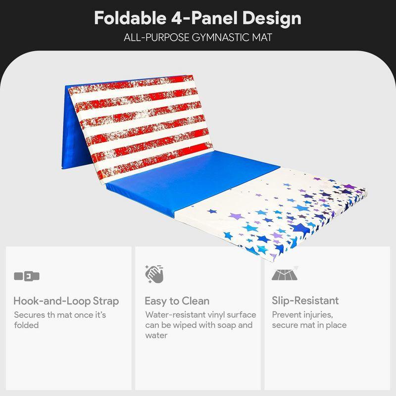 BalanceFrom Folding Gymnastics Mat, Thick Home Gym Floor Tumbling Equipment, Star/Stripe - Portable Exercise and Workout Pad for Pilates, Aerobics,
