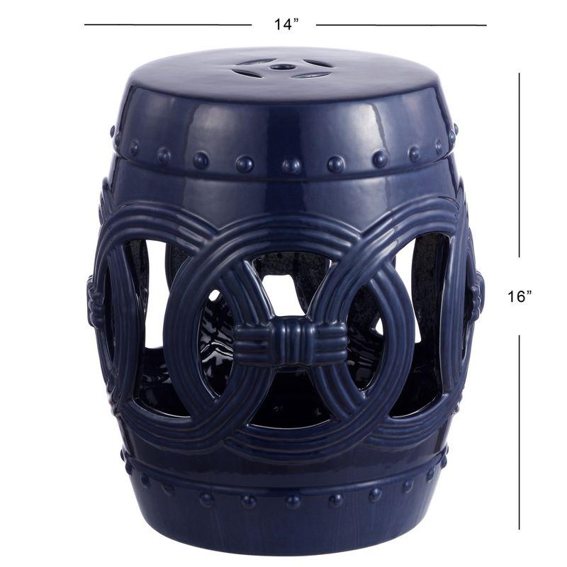 Lucky Coins 16" Eastern-Inspired Ceramic Drum Garden Stool, Navy - JONATHAN Y