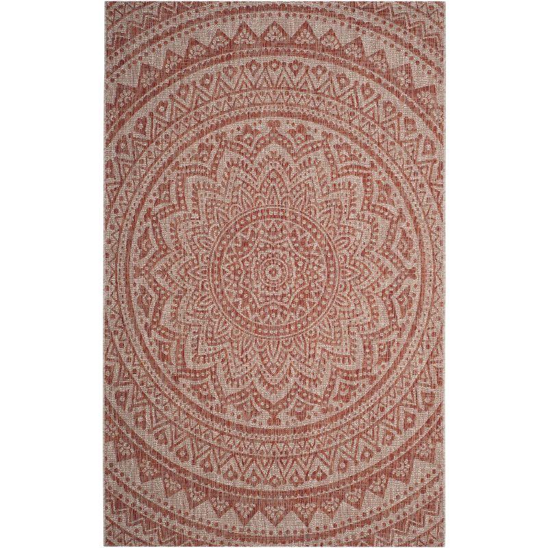 Courtyard CY8734 Power Loomed Indoor and Outdoor Area Rug - Light Beige/Terracotta - 4'x5'7" - Safavieh