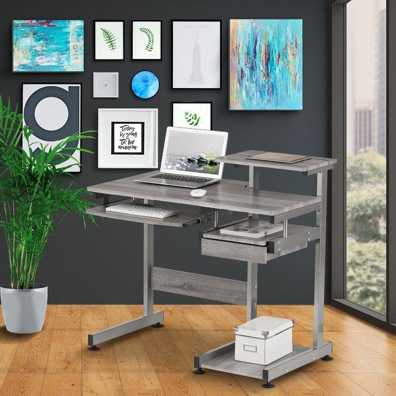 Complete Computer Workstation Desk Gray - Techni Mobili: With Drawer, Steel Frame, MDF Surface