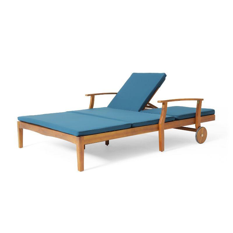 Perla Acacia Wood Double Chaise Lounge Teak/Blue - Christopher Knight Home