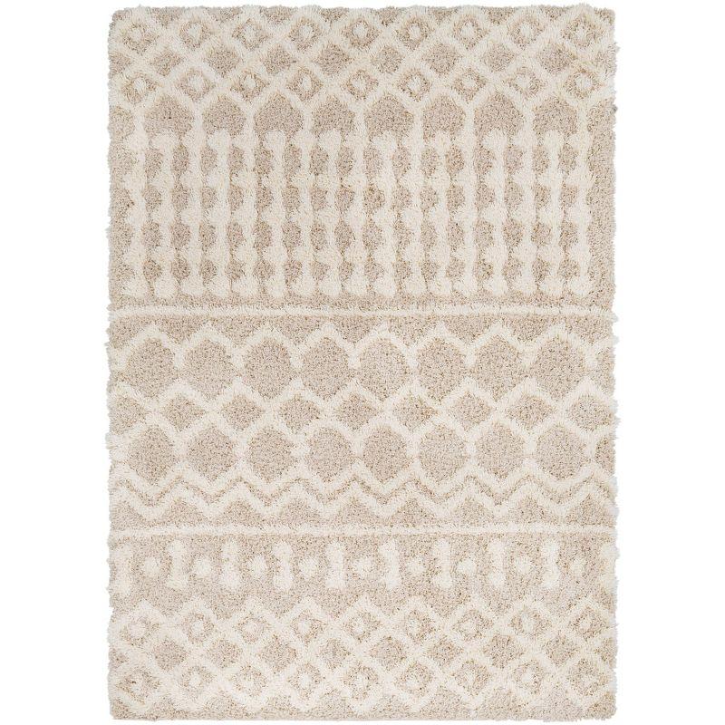 Livabliss 2'7"x5' Pinnacle Shag Global Rug Cream: High Pile, Stain & Fade-Resistant, Traditional Style