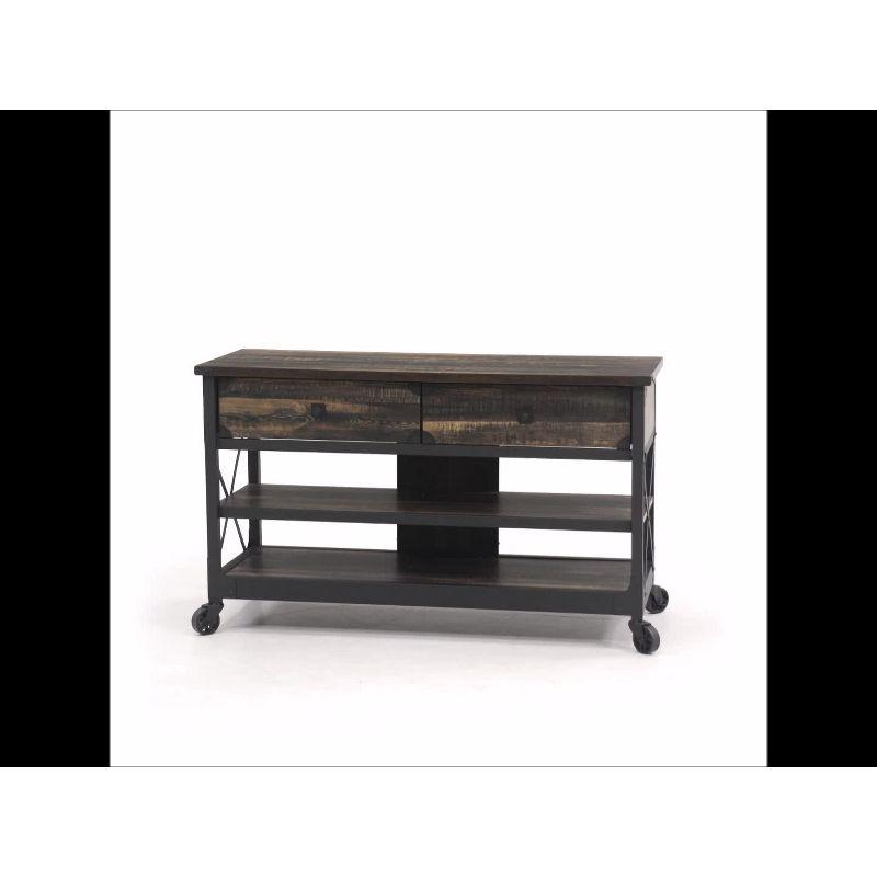 Steel River TV Stand for TVs up to 55" Brown - Sauder: Industrial Style, Open Shelving, Metal Frame