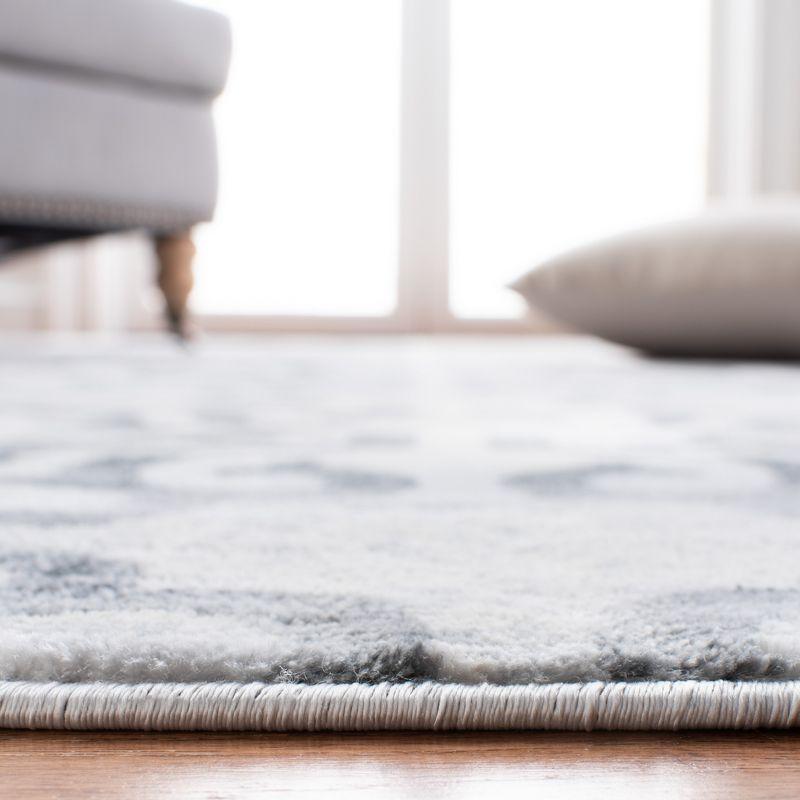 Grey and Ivory Hand-Knotted Synthetic Runner Rug