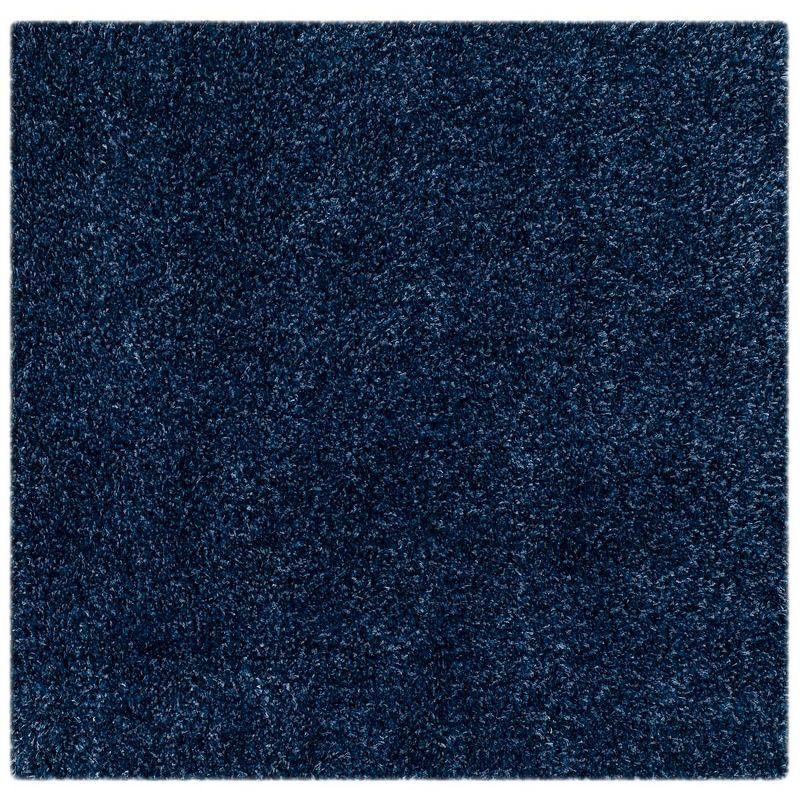 Navy Square Synthetic Easy-Care Hand-Knotted Shag Rug