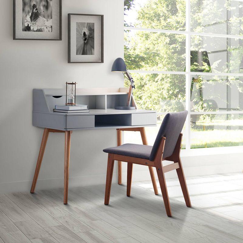 Light Gray Wooden Writing Desk with Hutch and Drawers