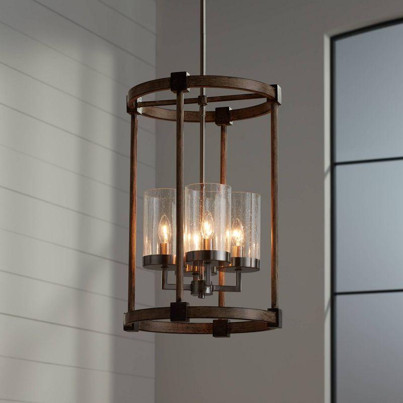 Minka Lavery Nickel Stone Pendant Chandelier 14 1/2" Wide Farmhouse Seeded Glass Shade 4-Light Fixture for Dining Room House Home