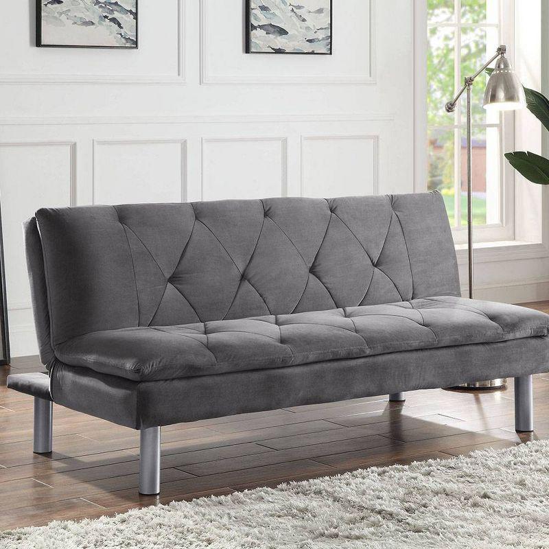 67'' Queen Tufted Gray Velvet Sleeper Sofa with Wood Accents