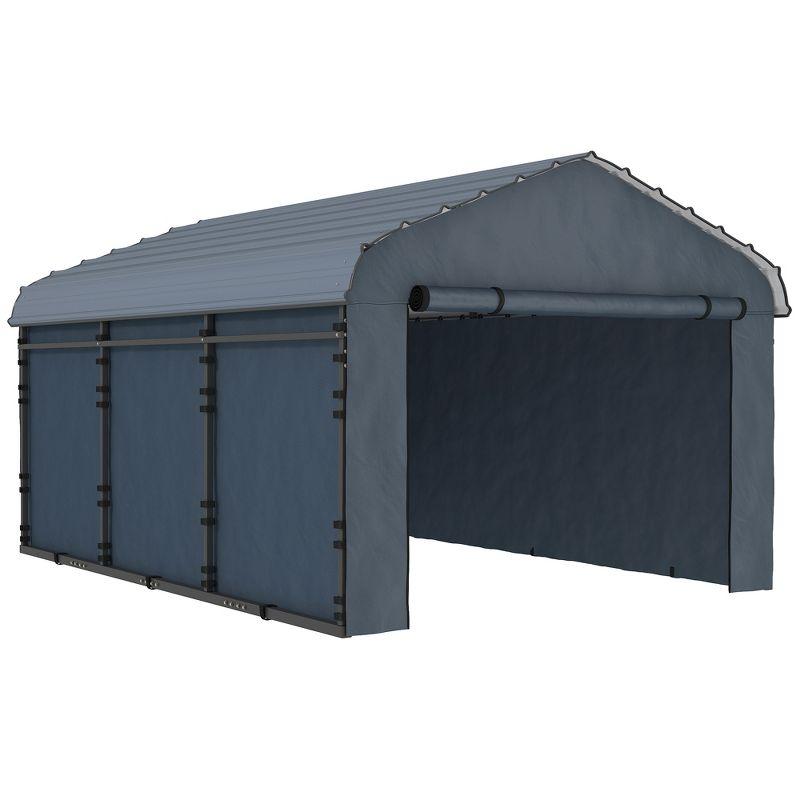 Outsunny 10' x 15' Heavy Duty Metal Carport, Waterproof Garage Car Canopy with Galvanized Metal Roof and Removable Sidewalls, Dark Gray