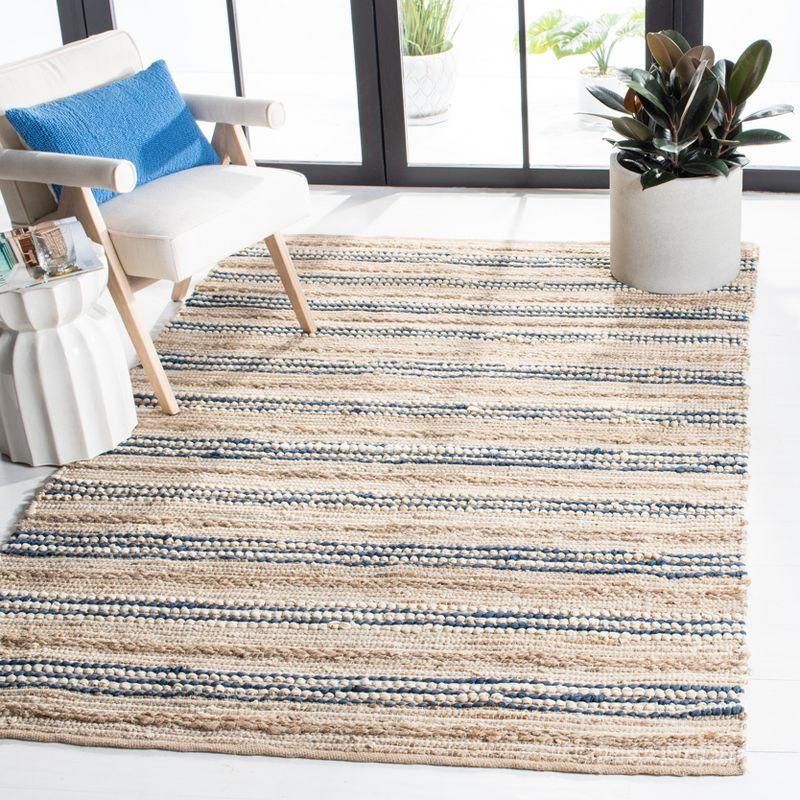 Cape Cod Natural and Blue Handwoven Cotton Area Rug, 5' x 8'