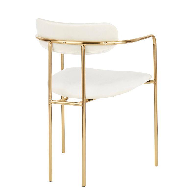 Set of 2 Demi Contemporary Chair Cream - LumiSource: Velvet Upholstery, Gold Metal Frame, Cushioned Seat & Armrests