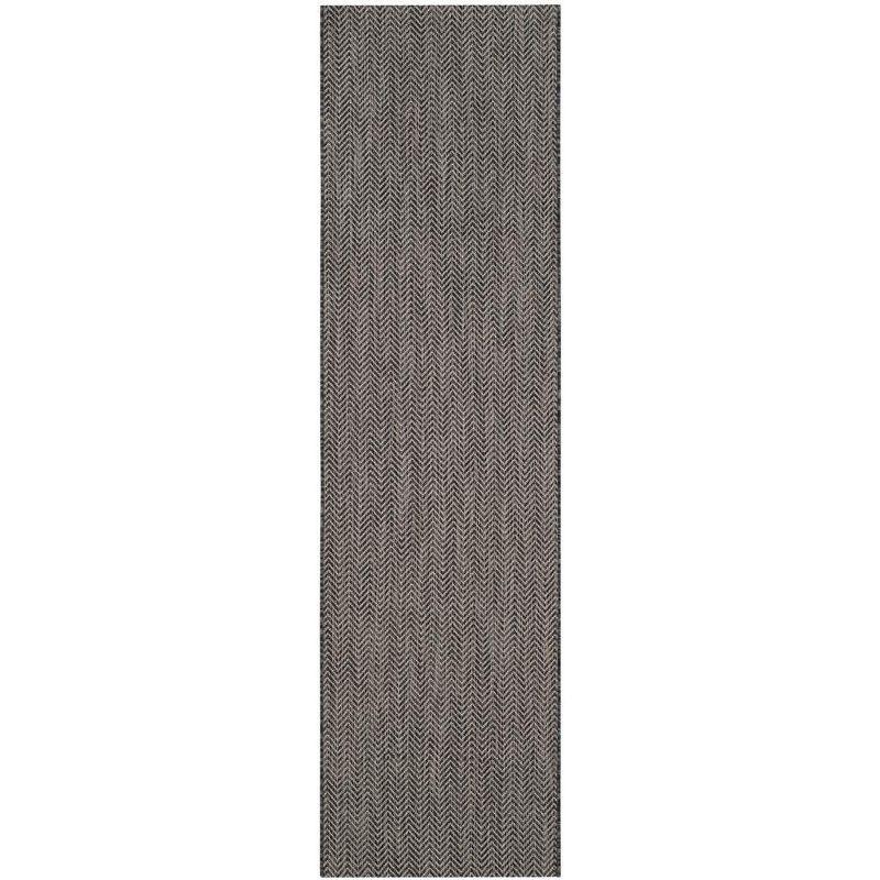 Black and Beige Flat Woven Synthetic Indoor/Outdoor Rug