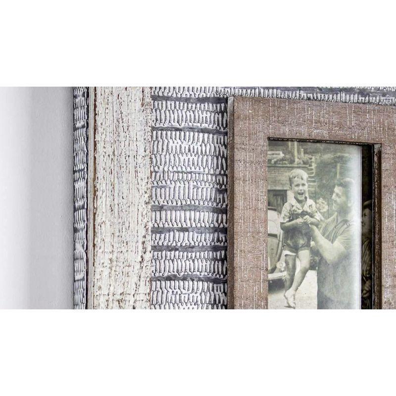 32" x 12" Rustic Wood and Metal Hanging 5 Picture Photo Frame Wall Accent - American Art Decor: Collage Display, Keyhole Mount