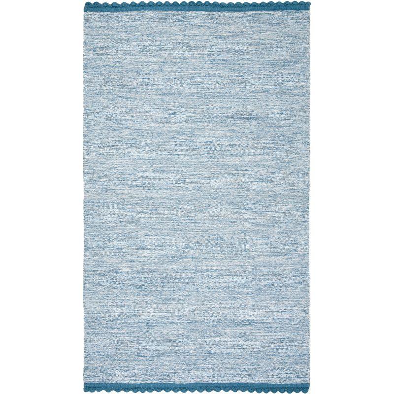 Hand-Woven Soft Cotton Montauk Blue Rectangular Rug, 5' x 8'