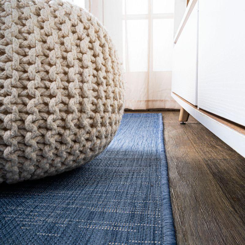 Tavira Blue and Beige Striped Synthetic Runner Rug