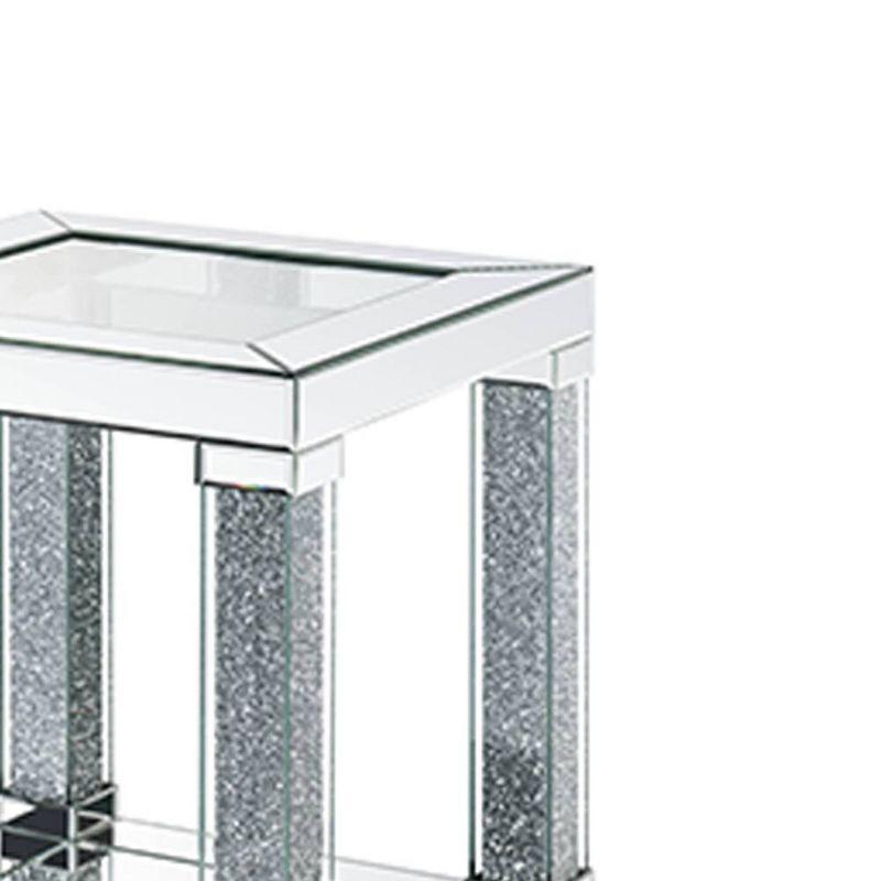 20" Noralie Mirrored Accent Table Faux Diamonds/Clear Glass - Acme Furniture: Elegant Rectangular Design, Acrylic Frame, No Assembly Required