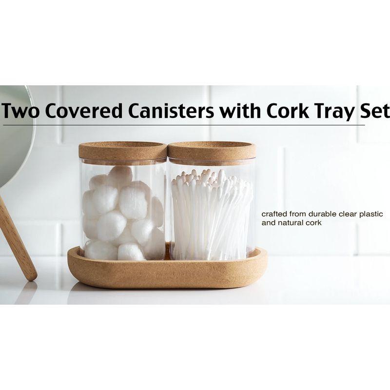 Clear Plastic Canisters with Cork Lids and Tray