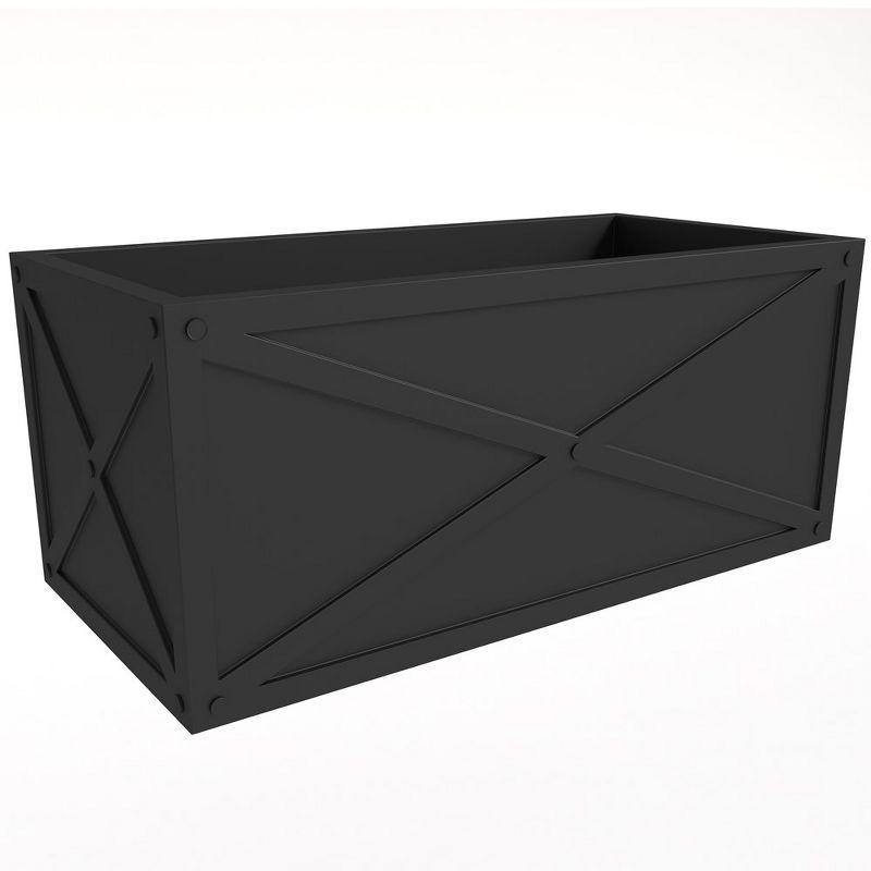 LeisureMod Black Rectangular Fiberstone Planter with Drainage Holes