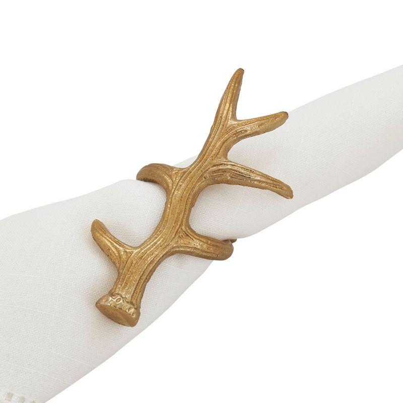 Saro Lifestyle Napkin Rings With Antler Shapes (Set of 4), Gold, 5.5"  x 3.5"
