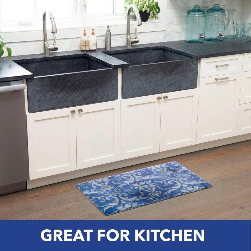 Blue and Gold Damask Anti-Fatigue Kitchen Mat