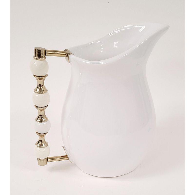 White Pitcher with White and Gold Beaded Handle