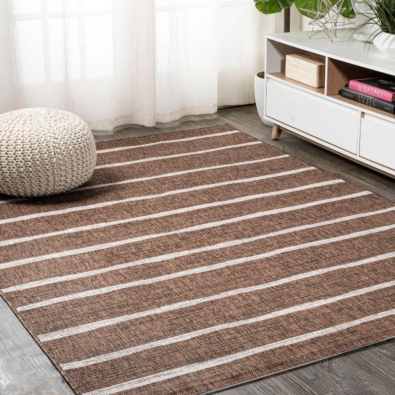3'x5' Colonia Berber Stripe Indoor/Outdoor Area Rug, Brown/Beige - JONATHAN Y
