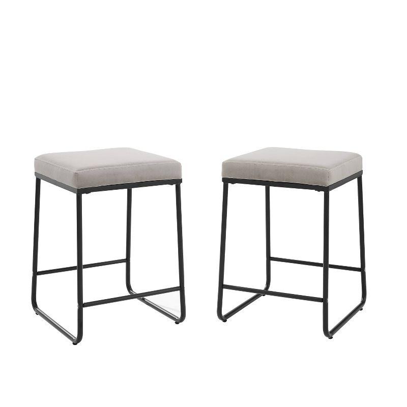 Beckett Gray Velvet & Matte Black Metal Counter Stool Set