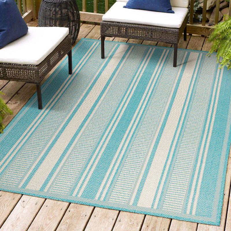 3' x 5' Haynes Modern Double Stripe Indoor/Outdoor Area Rug, Aqua/Beige - JONATHAN Y
