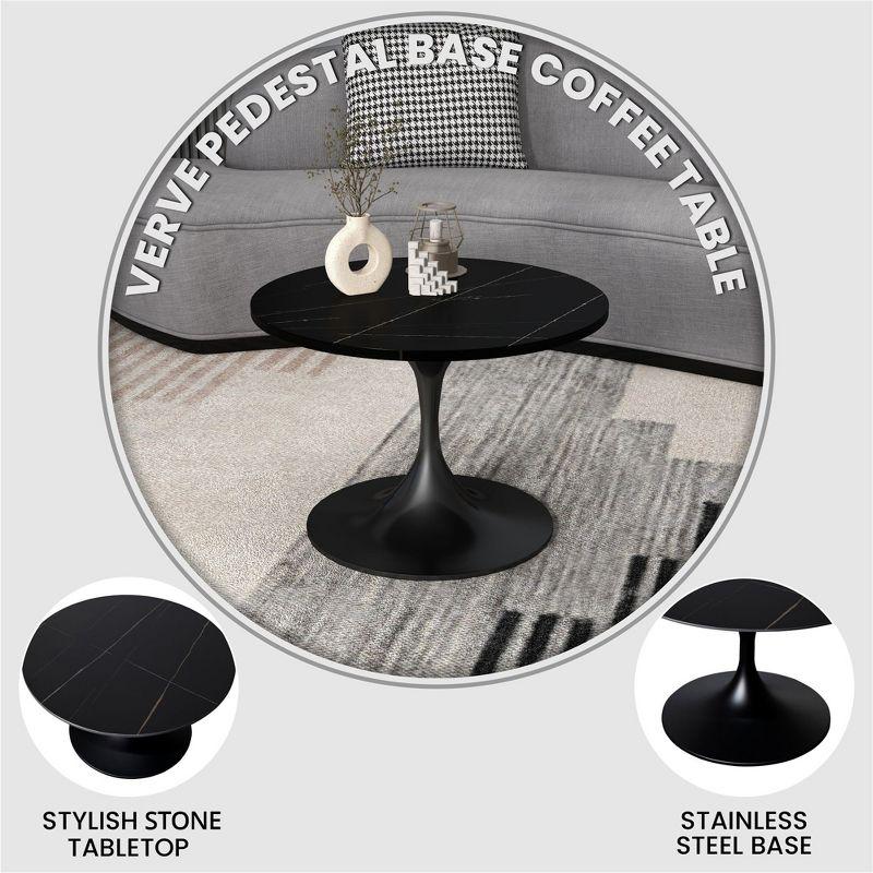 Ivy Bronx 24" Round Coffee Table With Sintered Stone Top And Powder-Coated Stainless Steel Base Sanath Collection