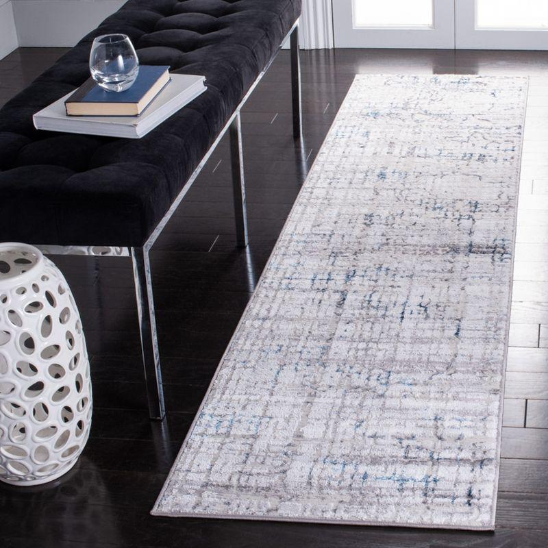 Amelia 2' x 8' Gray and Blue Hand-Knotted Runner Rug