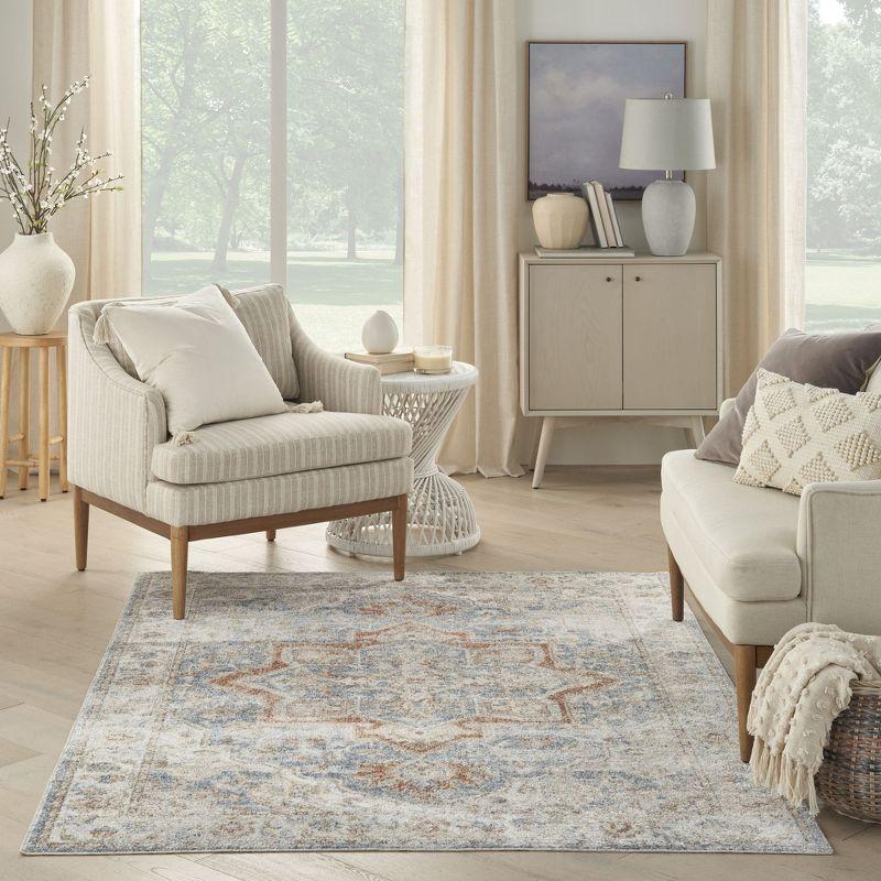 Nourison Astra Machine Washable Vintage Medallion Indoor Rug Denim Multi 4' x 6'