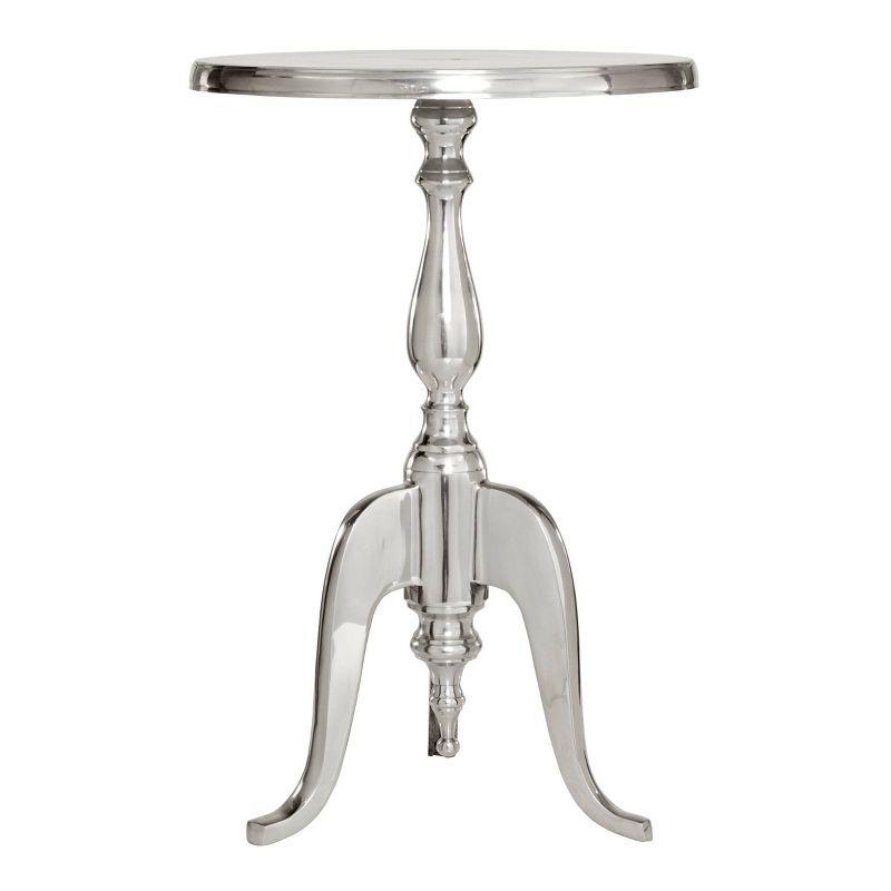 Metal Pedestal Table Silver - Olivia & May: Round Aluminum Side, Curved Legs, Traditional Style