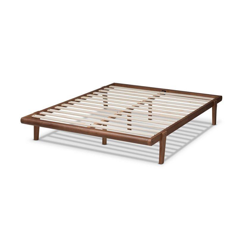 Queen Kaia Finished Wood Platform Bed Frame Brown - Baxton Studio: Rubberwood, Mid-Century Design, No Box Spring Required