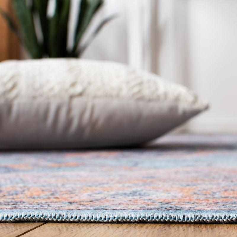 Blue and Orange 4' x 6' Washable Viscose Area Rug