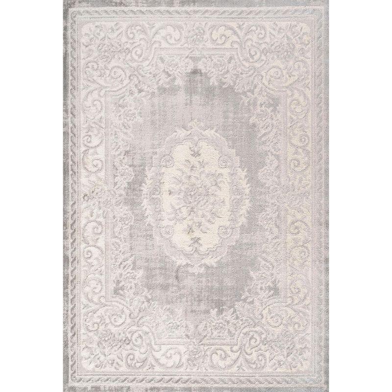 Bohemian Cottage Style Medallion 4'x6' Area Rug in Ivory/Gray