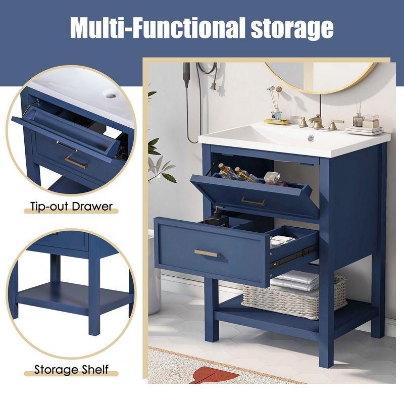 24" Modern Bathroom Vanity Sink Combo With Overflow Ceramic Sink Top MDF Stand Bathroom Cabinet With 2 Doors