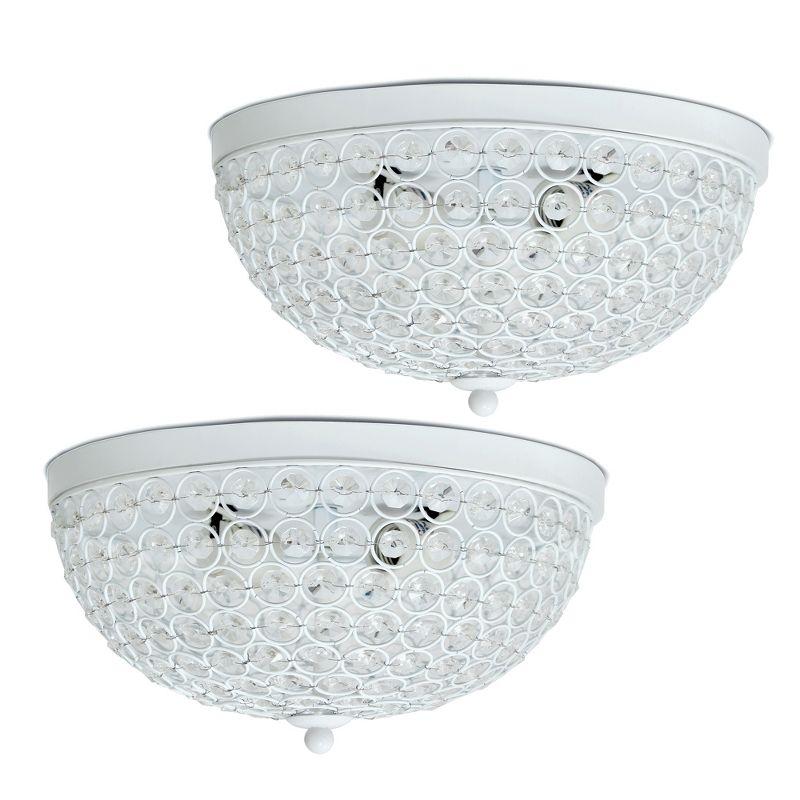 Elegant Designs Set of 2 13" Elipse Crystal Flush Mount Ceiling Lights White : Metal & Crystal, UL Listed, Modern Decor