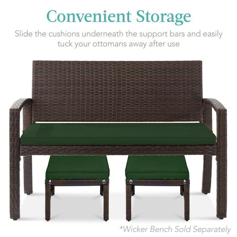 Dovecove Set Of 2 Multipurpose Patio Wicker Ottomans W/ Removable Cushions - Midnight Green/Brown