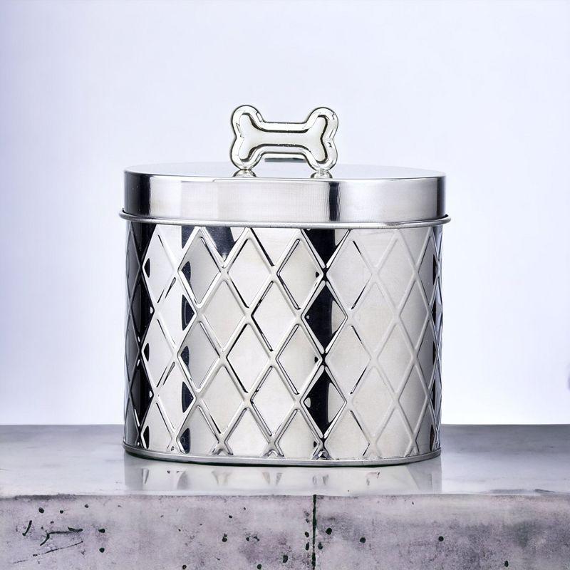 Amici Pet Metal Treats Storage Canister Stainless Steel Diamond Texture Jar, 52 oz. , Silver