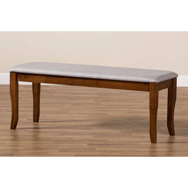Everly Quinn Violette Modern and Contemporary Gray Fabric Upholstered and Walnut Brown Finished Wood Dining Bench