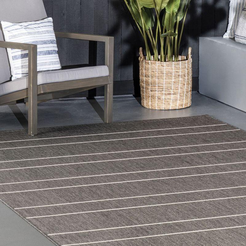 Nuloom Alaina Striped 8 Square Indoor/Outdoor Area Rug for Living Room Patio Deck Front Porch Kitchen, Dark Grey/Ivory