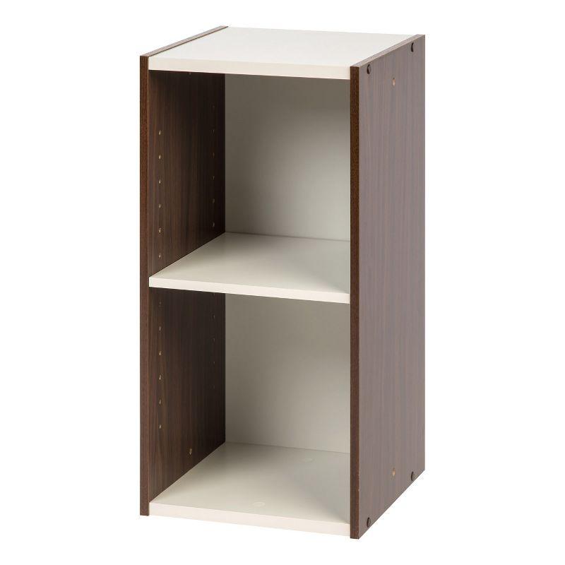 Walnut Brown Adjustable 2-Tier Bookshelf for Space Saving