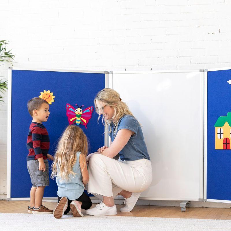 Blue and White 3-Panel Mobile Dry-Erase and Felt Room Divider