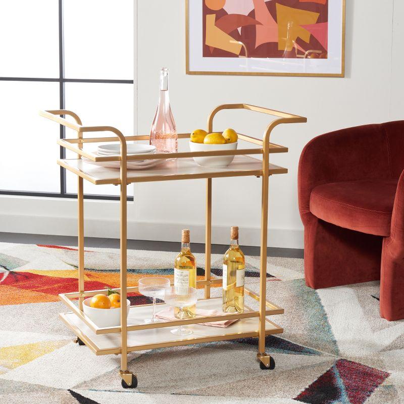 Matte Gold and Grey 2-Tier Bar Cart with Handles