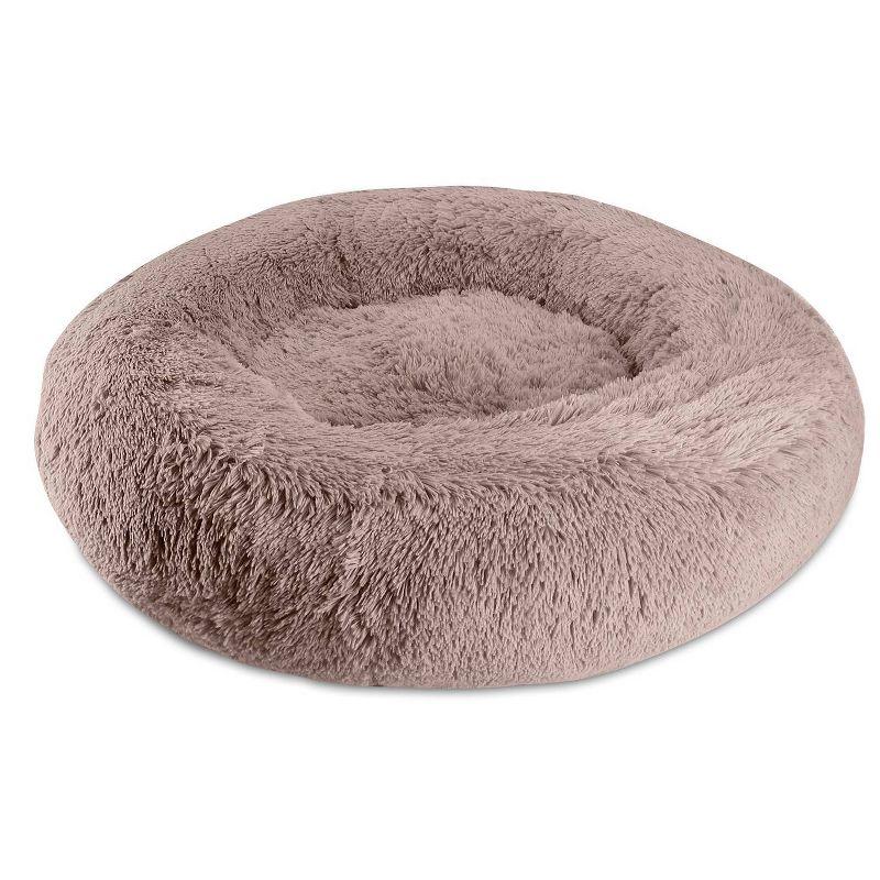 Medium Blush Vegan Fur Orthopedic Donut Dog Bed