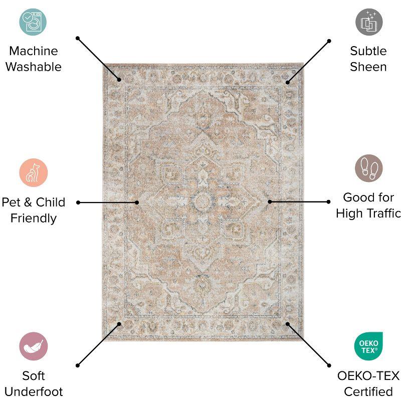 Nourison Astra Machine Washable Vintage Persian Indoor Bathroom, Kitchen Runner Rug Grey/Gold 2'2" x 12'