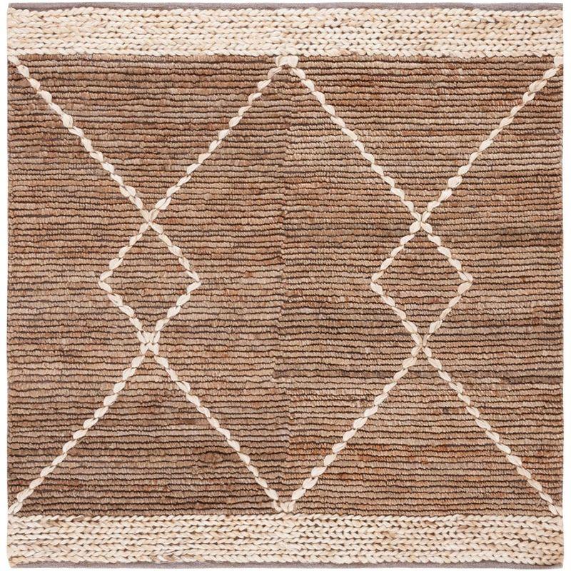 Handmade Ivory Geometric Braided Jute 6' Square Rug