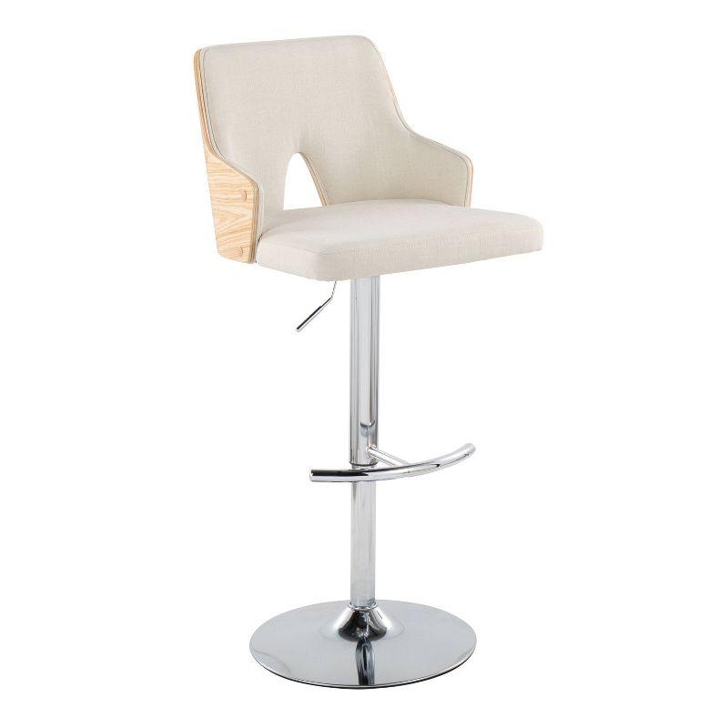 LumiSource Set of 2 Stella Adjustable Barstools Chrome/Natural/Cream: Upholstered Chair, Metal Frame, Footrest