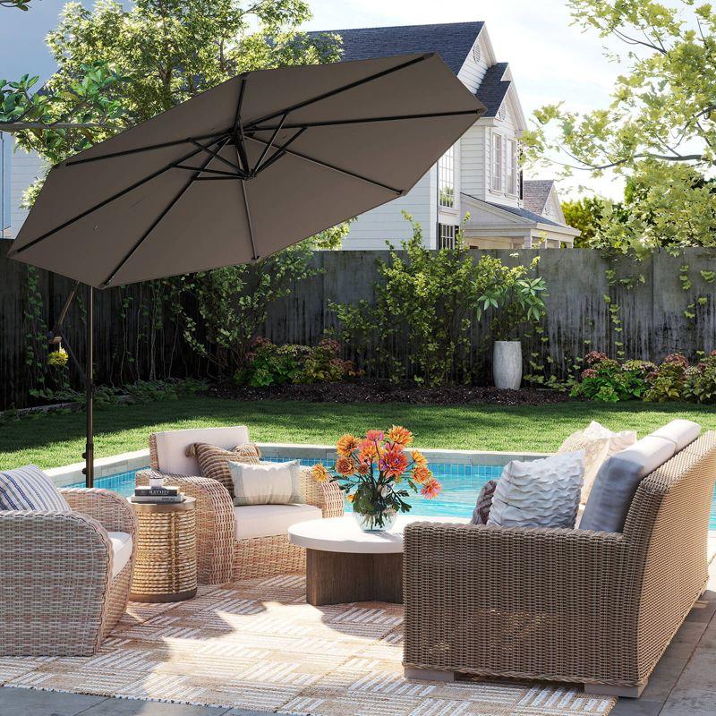 Costway  10 FT Patio Offset Umbrella w/8 Ribs Cross Base Tilt Grey