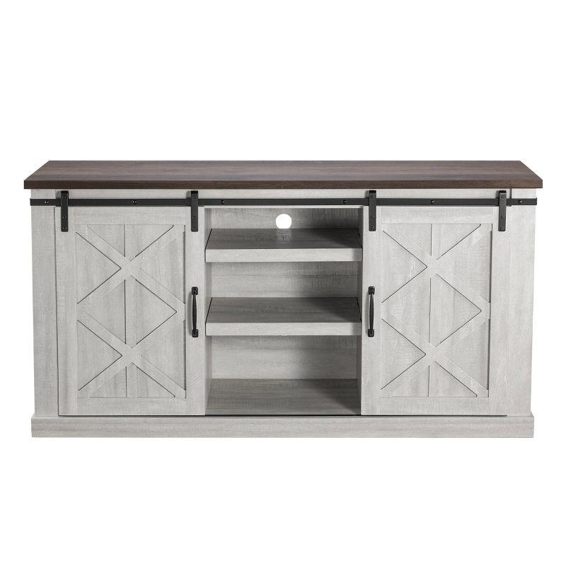 58" TV Stand for TVs up to 65" Saw Cut Off White - Home Essentials: Sliding Barn-Door, Adjustable Shelves